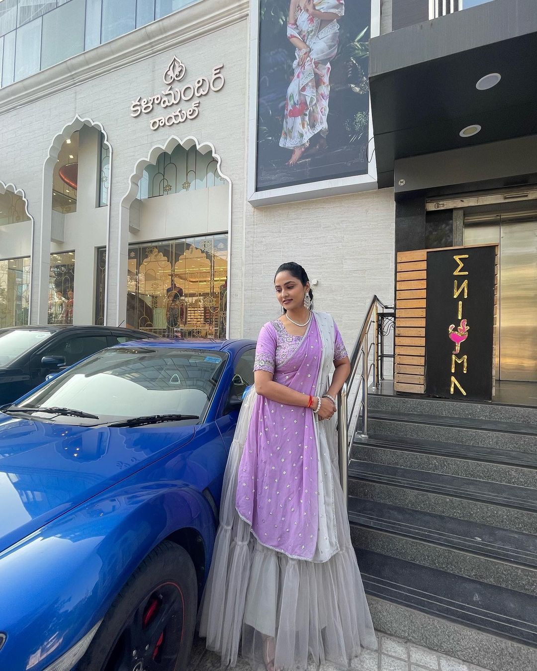 Telugu Tv Anchor Kasi Annapurna Stills in Violet Lehenga Choli